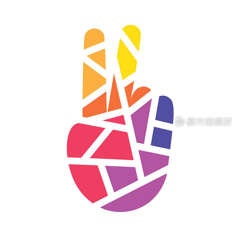 colorful geometric victory hand icon